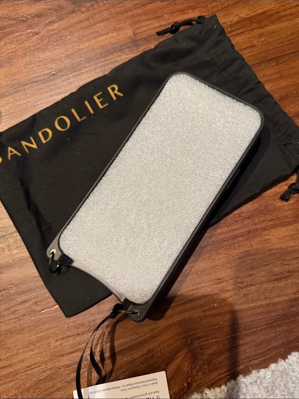 Bandolier Black Pebbled Leather Crossbody Phone Case with Gold Logo - Picture 2 of 3